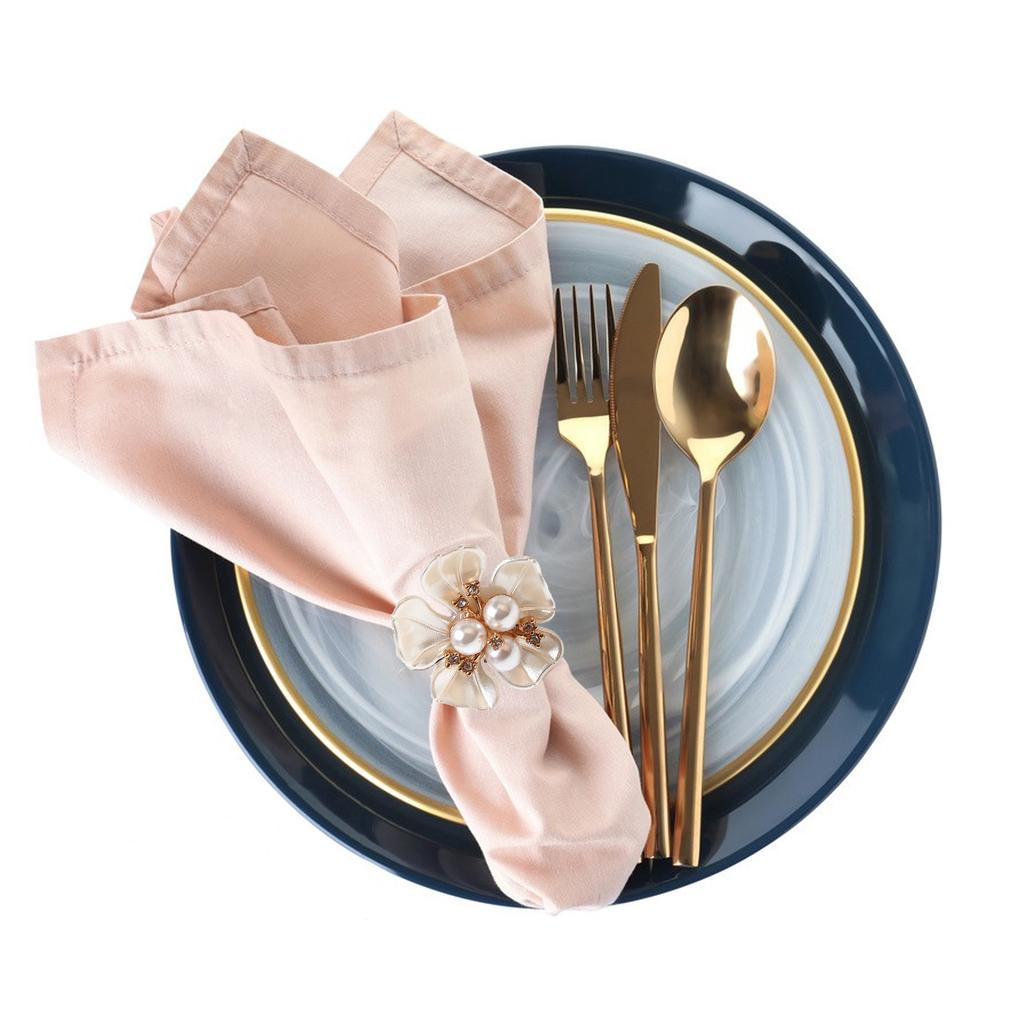 Napkin Ring Petal and Pearl Napkin Decorative Buckle for Wedding Hotel Table Setting 3.8cm Diameter