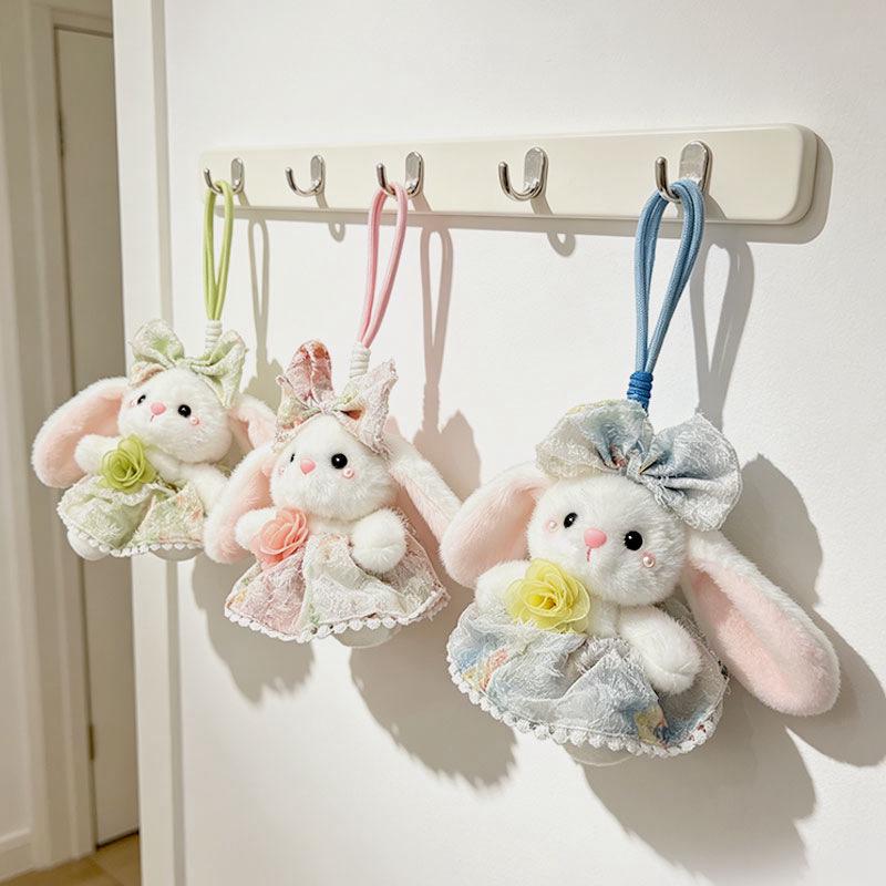 Kawaii Rabbit Plush Pendant with Bow and Fluffy Skirt