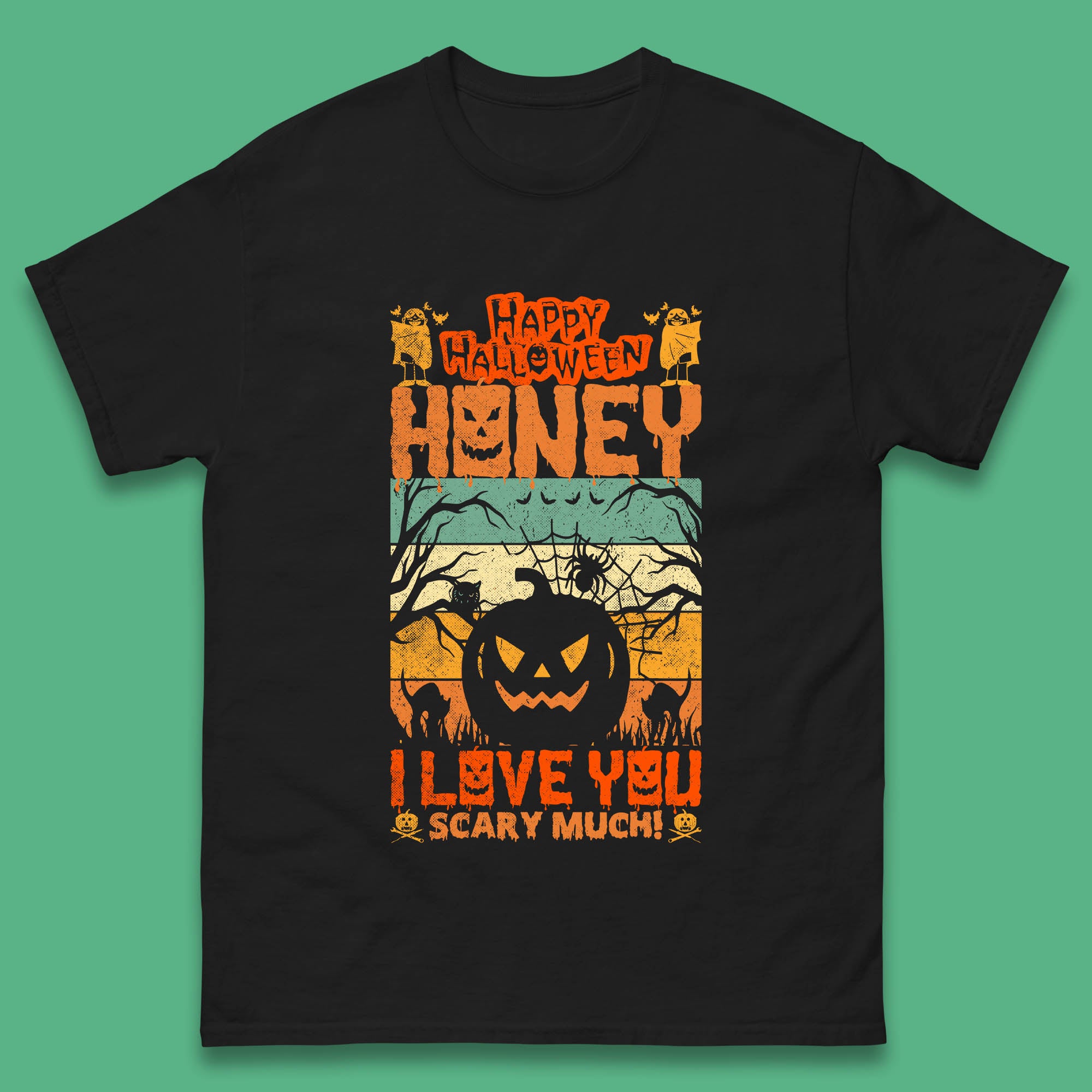 Happy Halloween Honey I Love You Scary Much Funny Halloween Scary Pumpkin Mens Tee Top 2XL