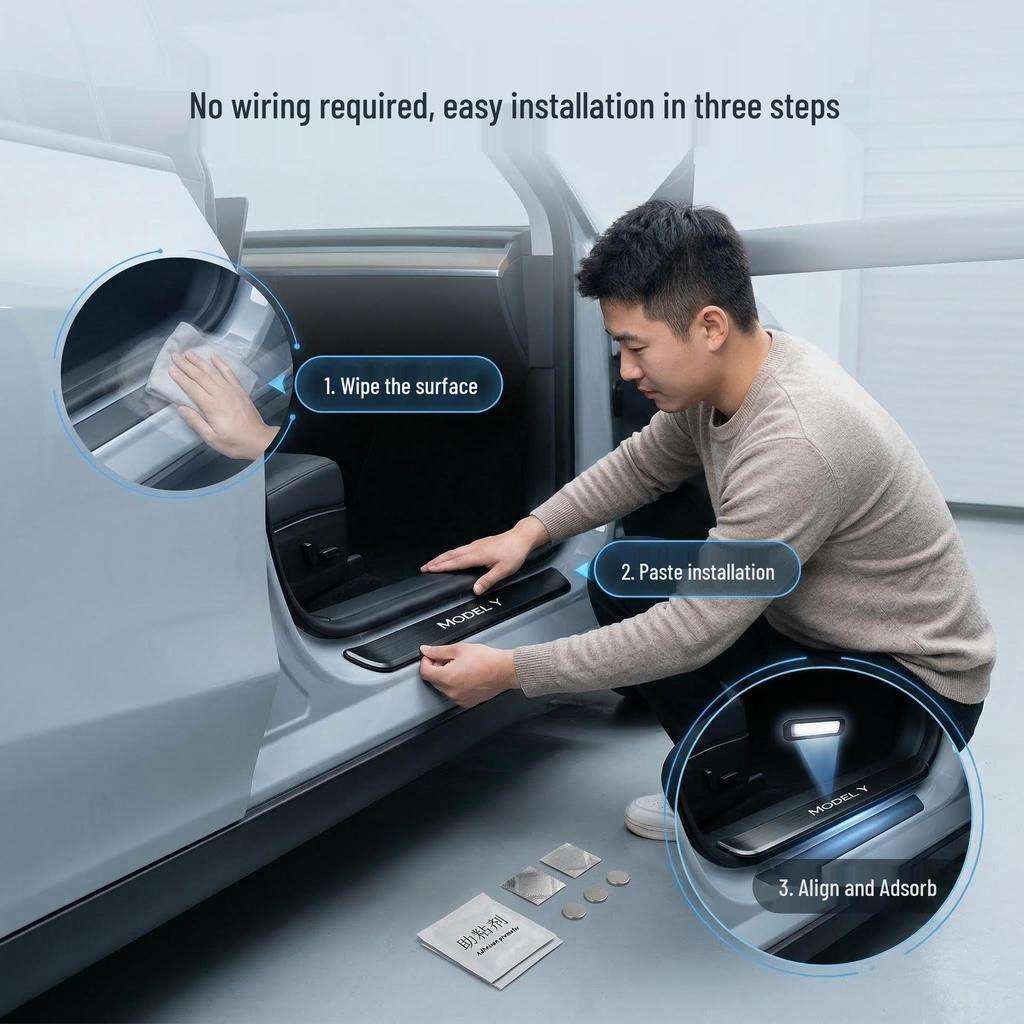 Tesla Model 3/Y LED Magnetic Door Sill Illuminated Welcome Pedal