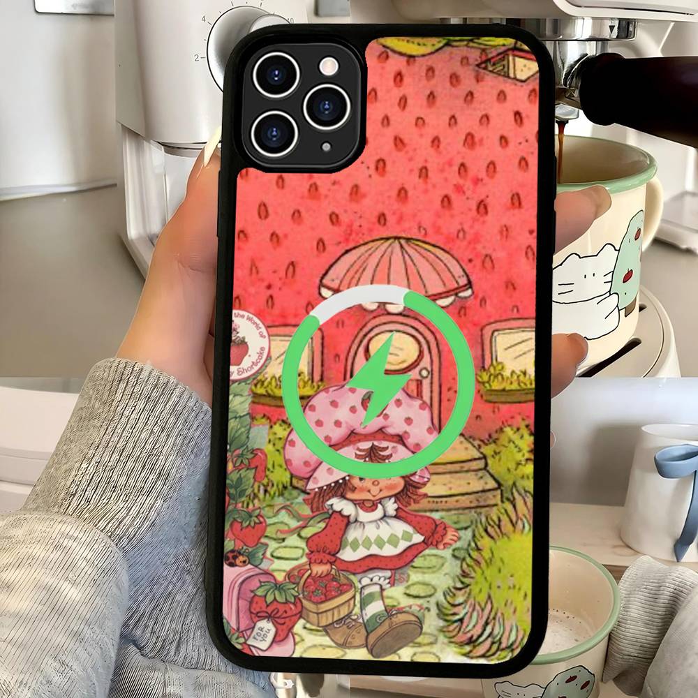 Animated S-Strawberry S-Shortcake Magnetic Matte Phone Case For IPhone 16 17 15 14 13 12 11 For Magsafe Wireless Charge Cover