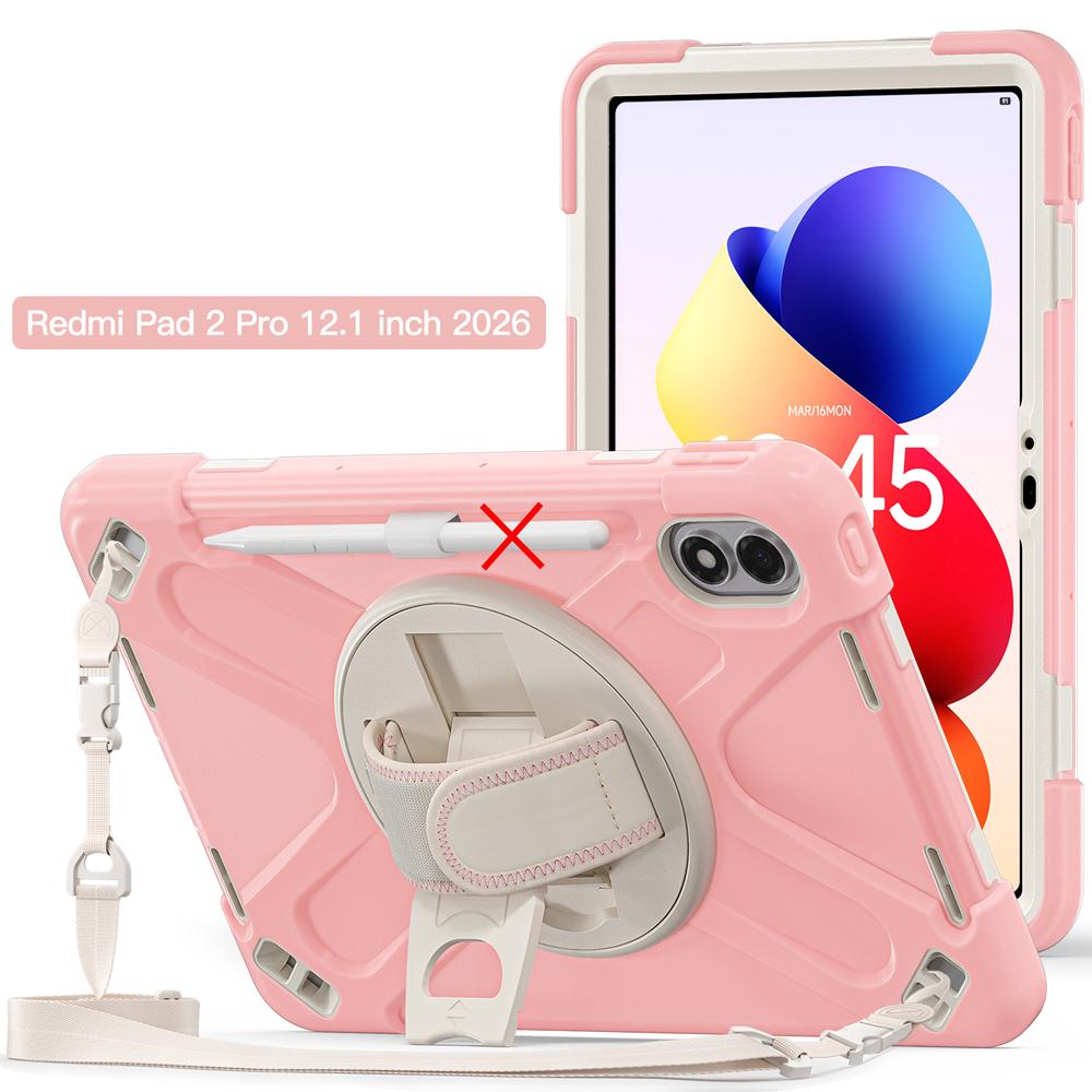

Shockproof Silicone+PC Tablet Cases for 12.1 Xiaomi Redmi Pad 2 Pro 5G Case Cover Rotate Hand Strap Stand Coque Shell Redmi Pad 2 Pro рожевий