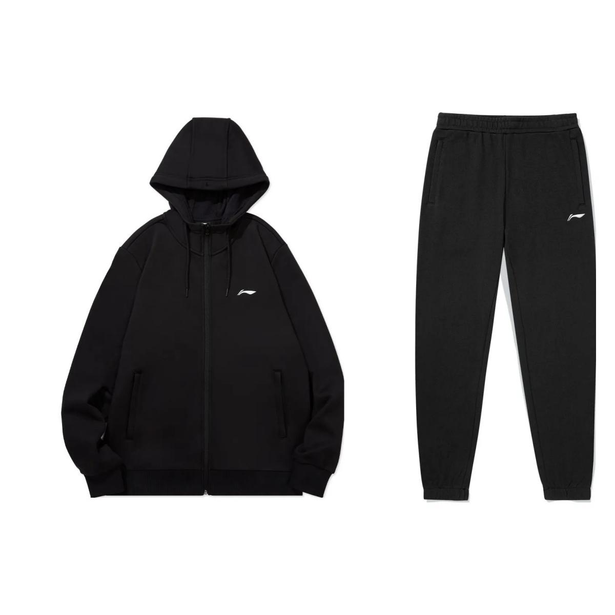 

Кардиган с капюшоном и длинными рукавами Li Ning с логотипом бренда, универсальный повседневный спортивный костюм, мужской костюм, черный AWDTD77-1+AKLSG29-1 S