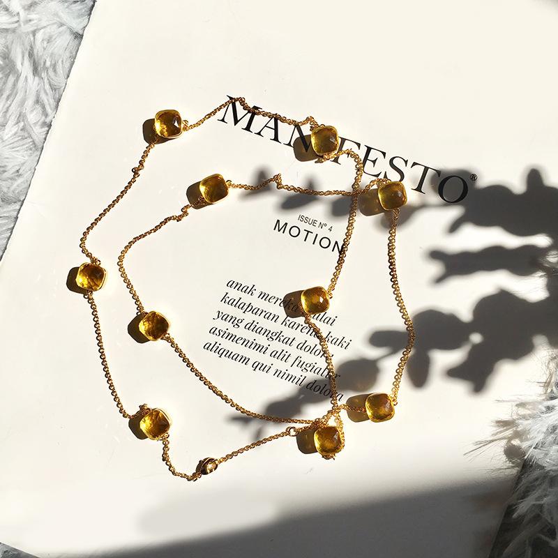 Fashion Beaded Necklaces Long Sweater Chain Necklace Faceted Colorful Candy Fruit Sugar Pendant Crystal Necklace Stainless Steel
