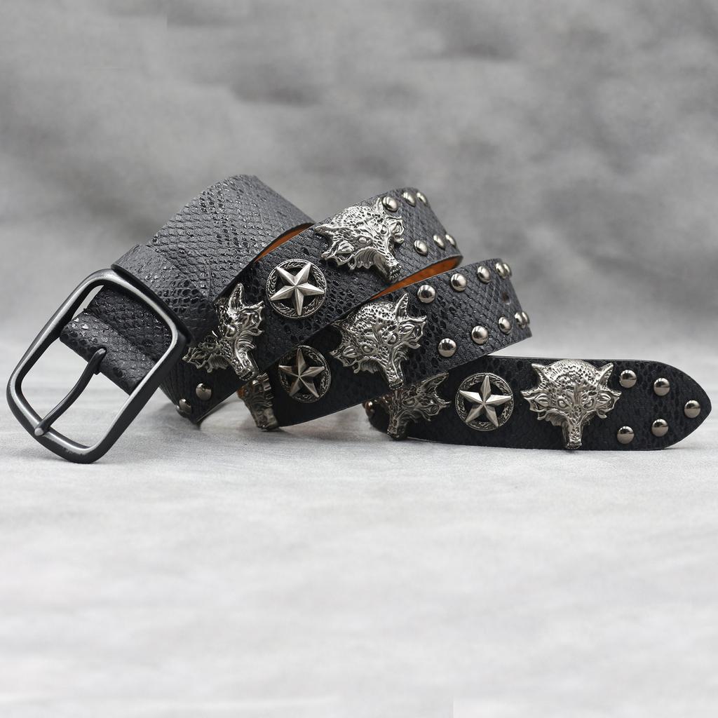7-color 3D Wolf Head Rivet Belt Punk Men's Belt Women's Snake Pattern Versatile Decorative Belt