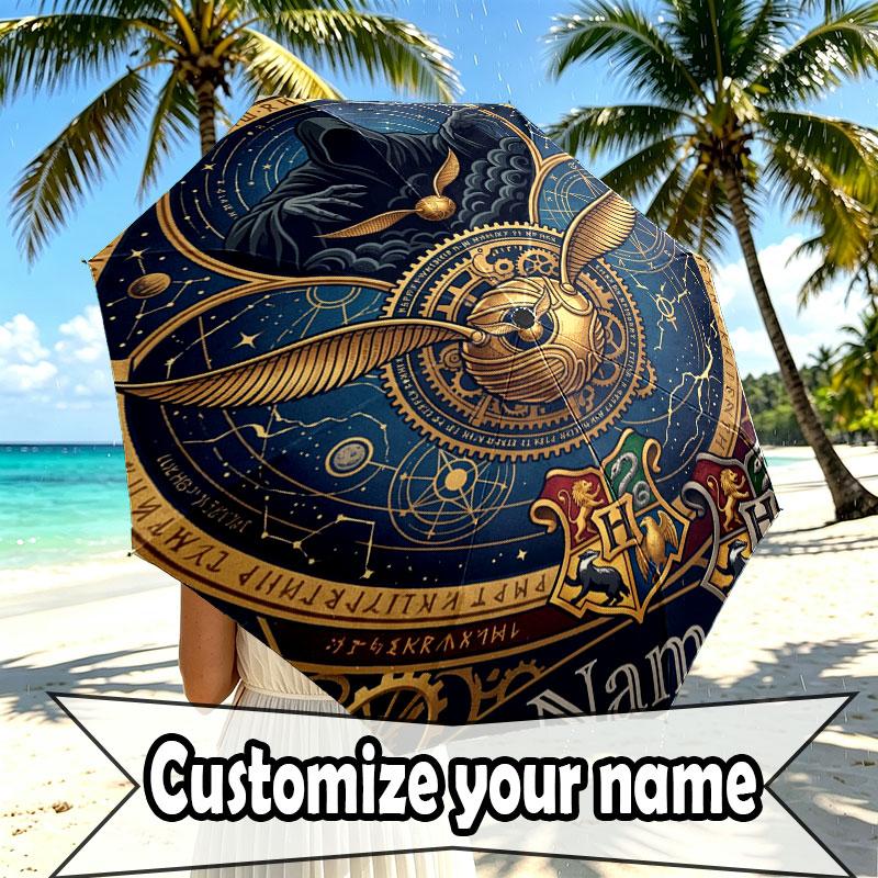 Custom Name Personalized Harry potter Print Umbrella, Auto Open Close, 8‑Rib Sturdy Frame, Commute Camping Hiking Use, Birthday Gift