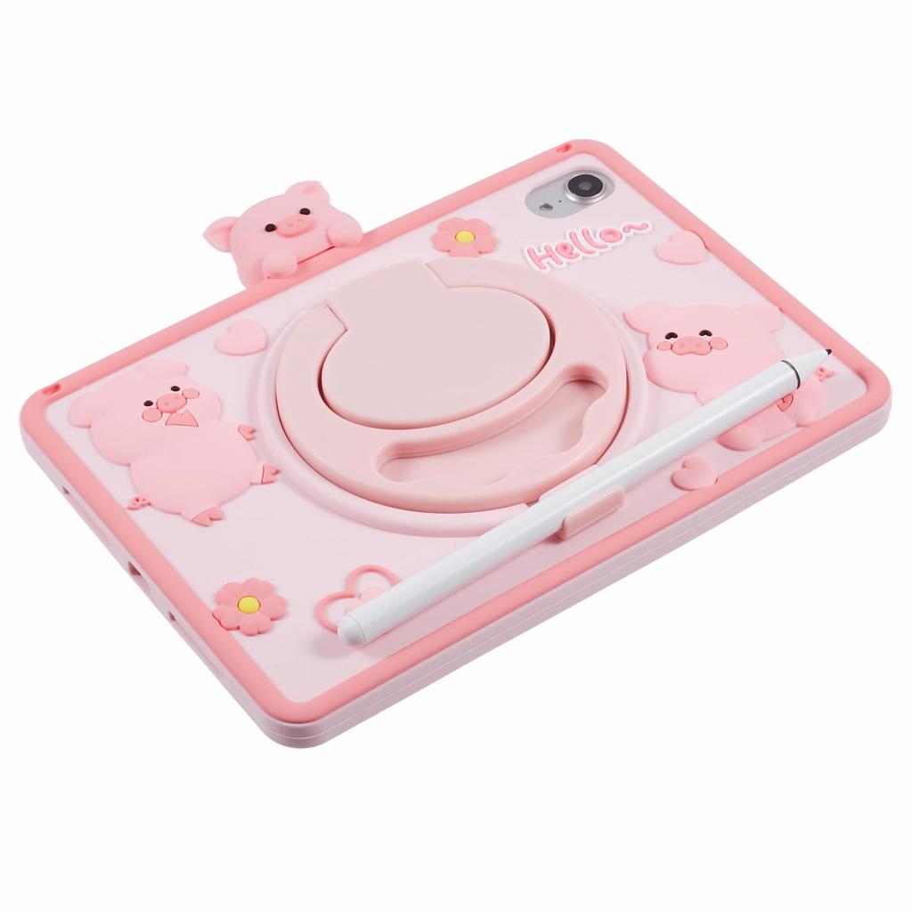 Pentru iPad mini (2024)/mini (2021) Husă de silicon cu curea de umăr suport de sprijin porc de desene animate husă tabletă