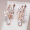 Shiny Natural Zircon Flower Long Drop Earrings For Women Fashion  Rose Gold Color Ethnic Bridal Wedding Jewelry