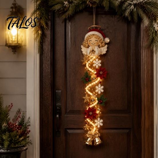 Unique Housewarming Gift for Her Glowing Christmas Door Hanger, Crochet Spiral Ornament with LED Lights, Snowman Santa Reindeer Snowflake Xmas Mantel