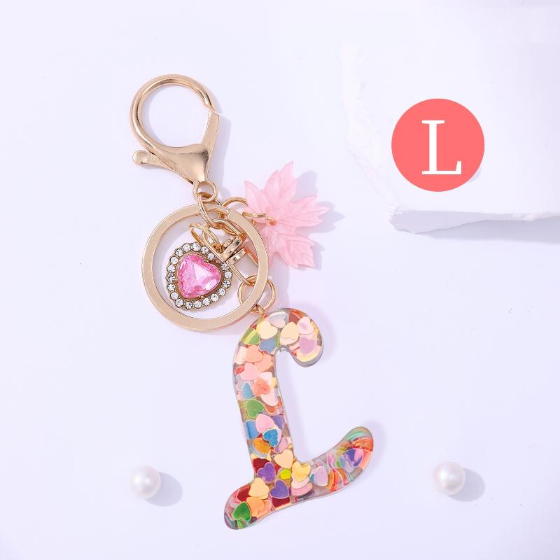 Fashion Pink A To Z Letter Keychain 26 Initials Alphabet Heart Pendant Car Keyring Backpack Hanging Decoration Couple Gift