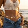 Boho Metal Starfish Shell Waist Chain for Women Girls Summer Beach Sexy Pearl Beaded Belly Chain Bikini Party Vacation Jewelry