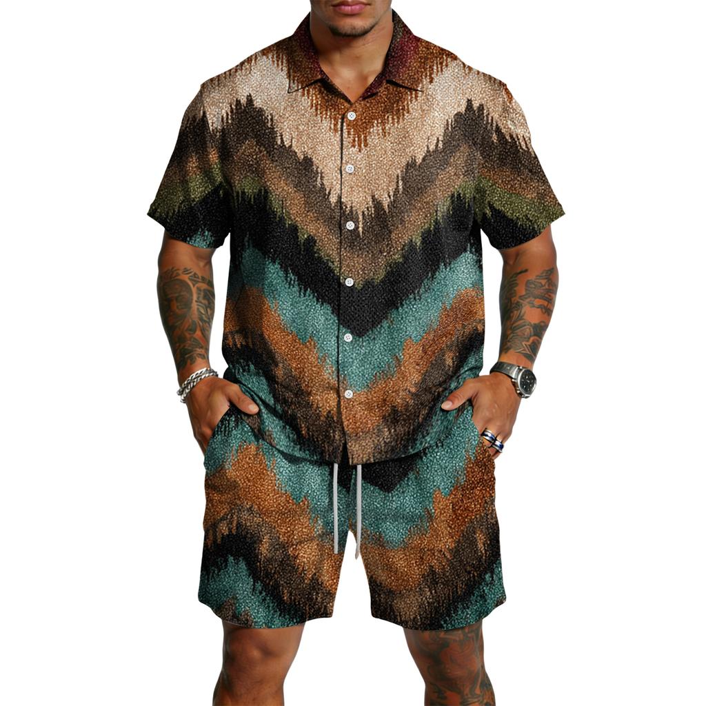 Men's Casual Lightweight Breathable Short-Sleeve Shirt And Shorts Set