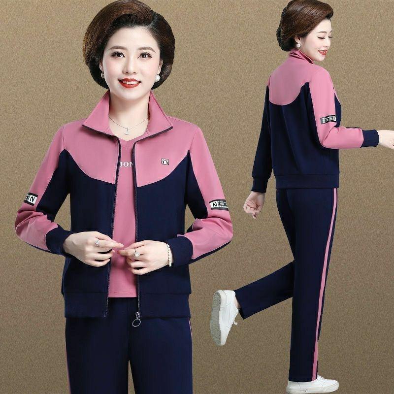 2026 Women's Three-Piece Set: Versatile Sportswear for Middle-Aged and Elderly Women - Spring, Autumn, and Winter Casual Wear.