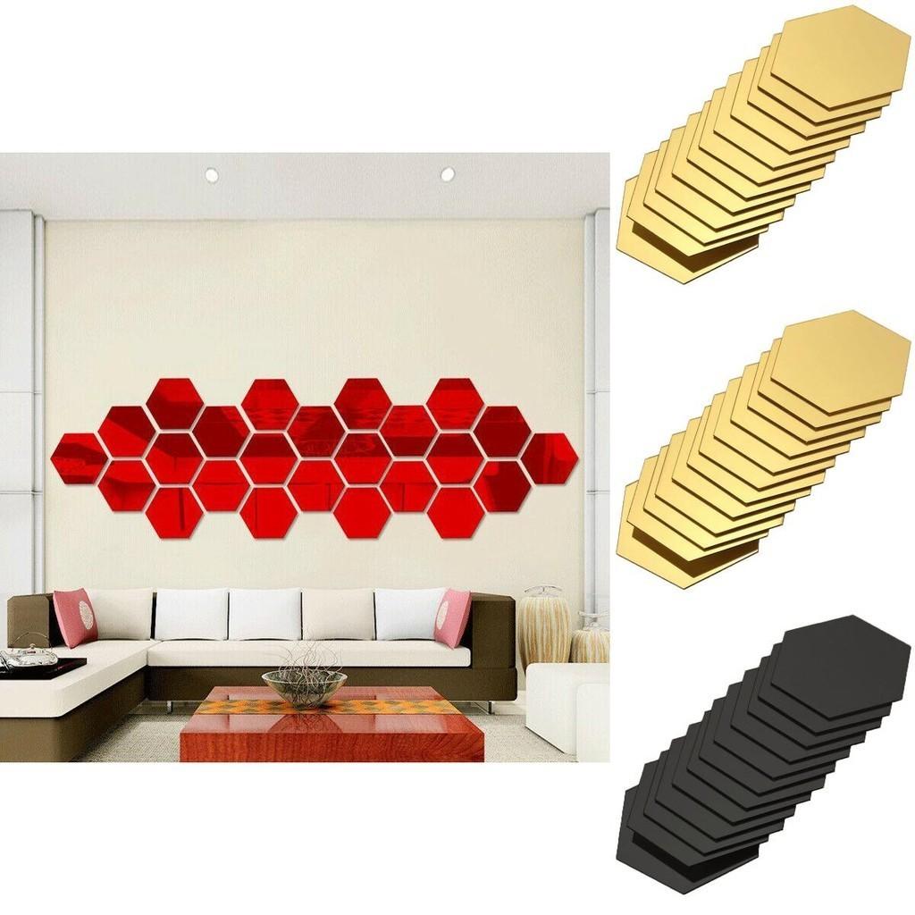 Eleganckie 12 szt. Naklejki Dekoracyjne na Ścianę z Lustrzanym Heksagonalnym Wzorem 3D do Nowoczesnych Przestrzeni