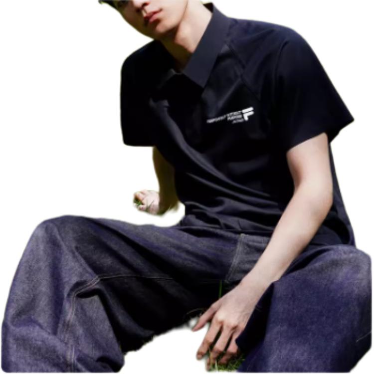 FILA Urban Tech Breathable Letter Sports Polo Shirt Men tops Deep-Black T11M421111F-BK