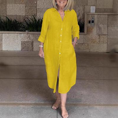 Vestido informal de mujer con solapa y bolsillos sueltos de primavera y otoño