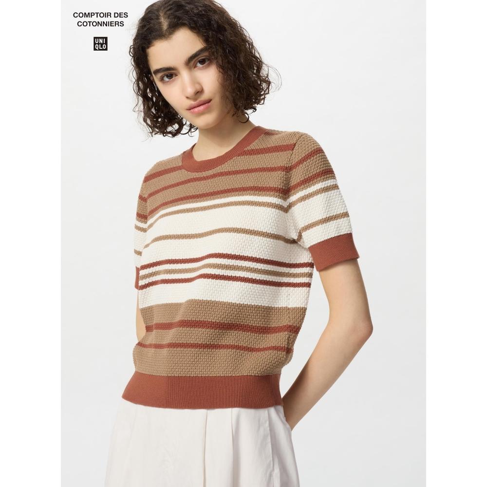 Uniqlo Cotton Popcorn Sweater  Short Sleeve  Stripe