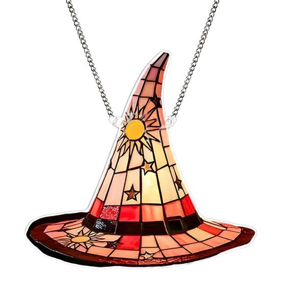 Halloween Witch Hat Hanging Decoration Stained Glass 2D Flat Acrylic