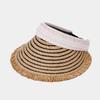 Handmade Raffia Sun Visor Women Foldable Wide Brim Beach Hat Frayed Edge Striped Straw Hat UV Protection Ponytail Friendly Cap