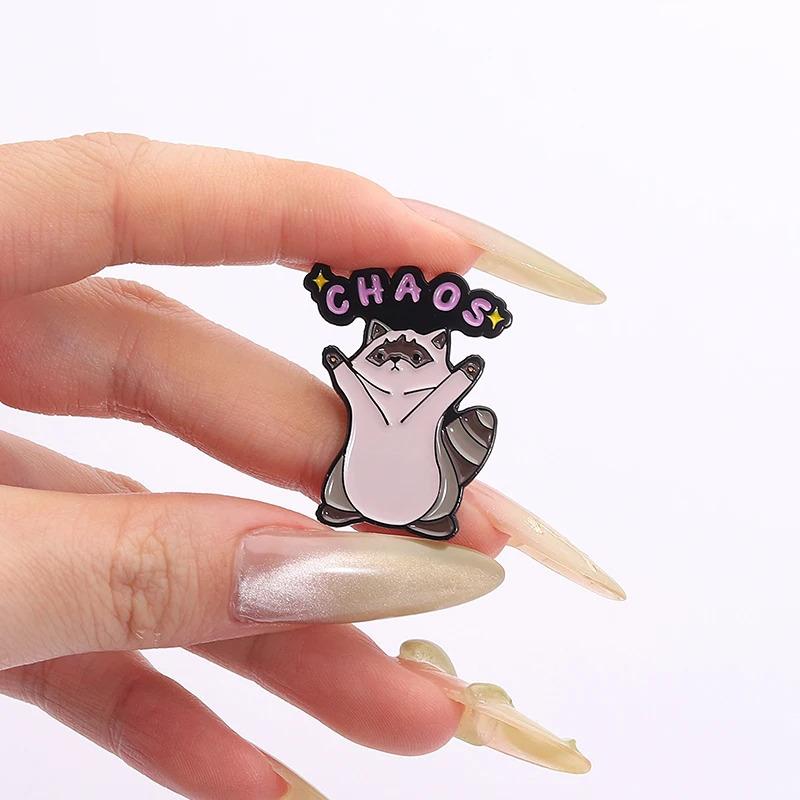 Cute Raccoon CHAOS Enamel Pins Cartoon Animal Decoration Brooch Shirt Lapel Badge Backpack Accessories Jewelry Gifts for Friends