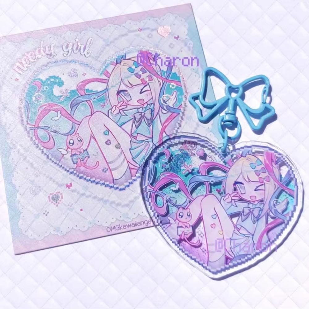 

Game NEEDY GIRL OVERDOSE Rain Ame KAnge Cosplay Keychain Acrylic Key Chain Heart Keyring Bag Decoration