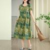 Kurzarm Plus Size Baumwolle Vintage Blumenmuster Neu in Kleidern für Damen lässig locker langes Sommerkleid