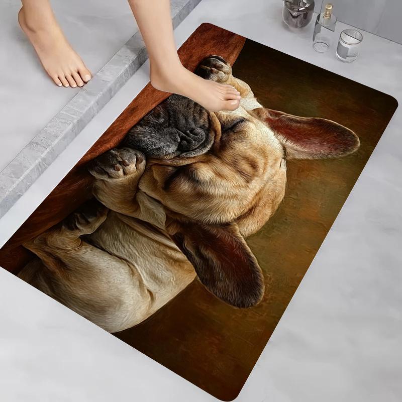 Waterproof Polyester Dog Print Bath Mat Rug Cute Puppy Design Bathroom Decor Accessory for Pet Lovers Household Gift Mat