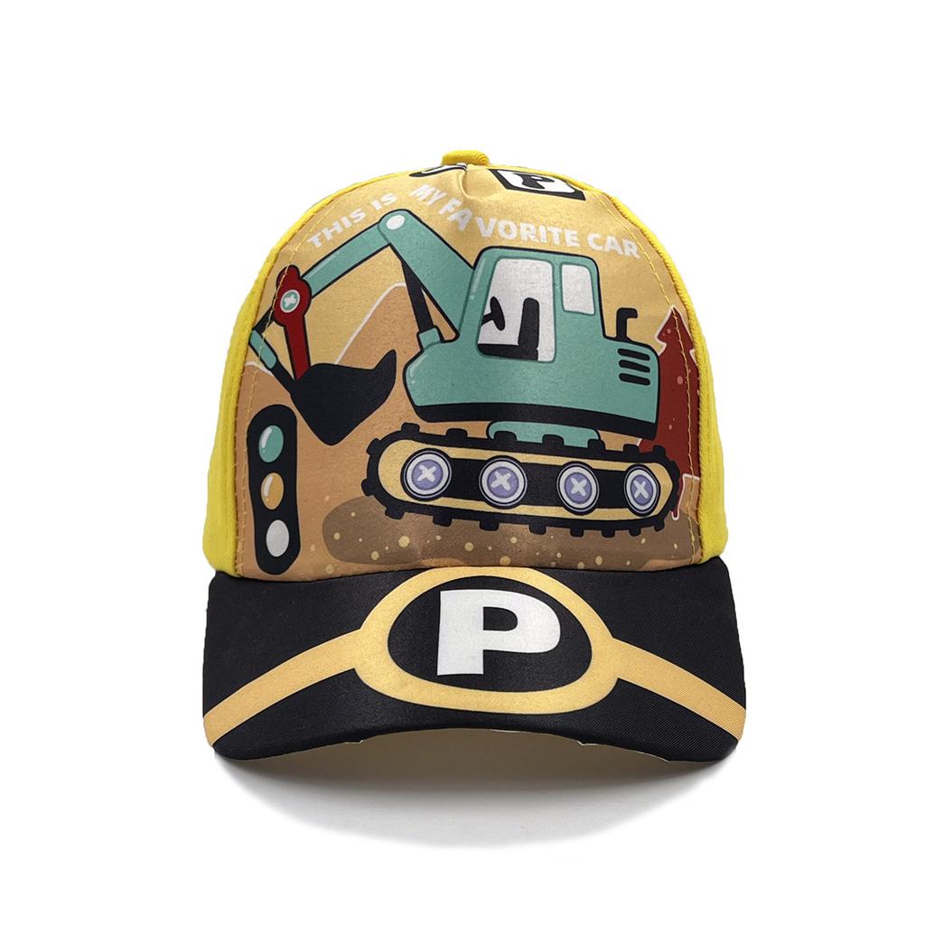 Construction Vehicle Excavator Cartoon Fire Truck Bulldozer Children's Baseball Cap Spring and Summer Cartoon Sun Hat