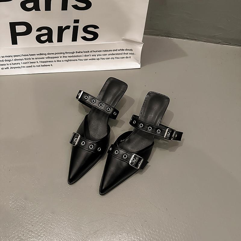 Fashion Punk Goth Metal Buckle High Heels Women's Sandals Summer 2024 Pointed Toe Silver Party Shoes Fashion Womens Pumps Shoes