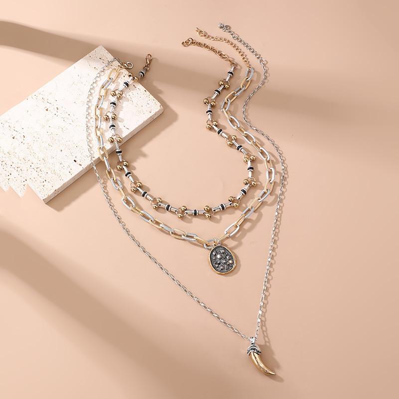 Punk Geometry Alloy Pendant Necklace For Women With Multilayer Chain