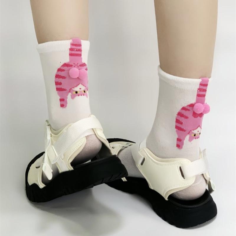 Couple Socks Cute Creative Mid-tube Four-season Socks 3D Cartoon Cat Ding Versatile Ladies Suede Socks