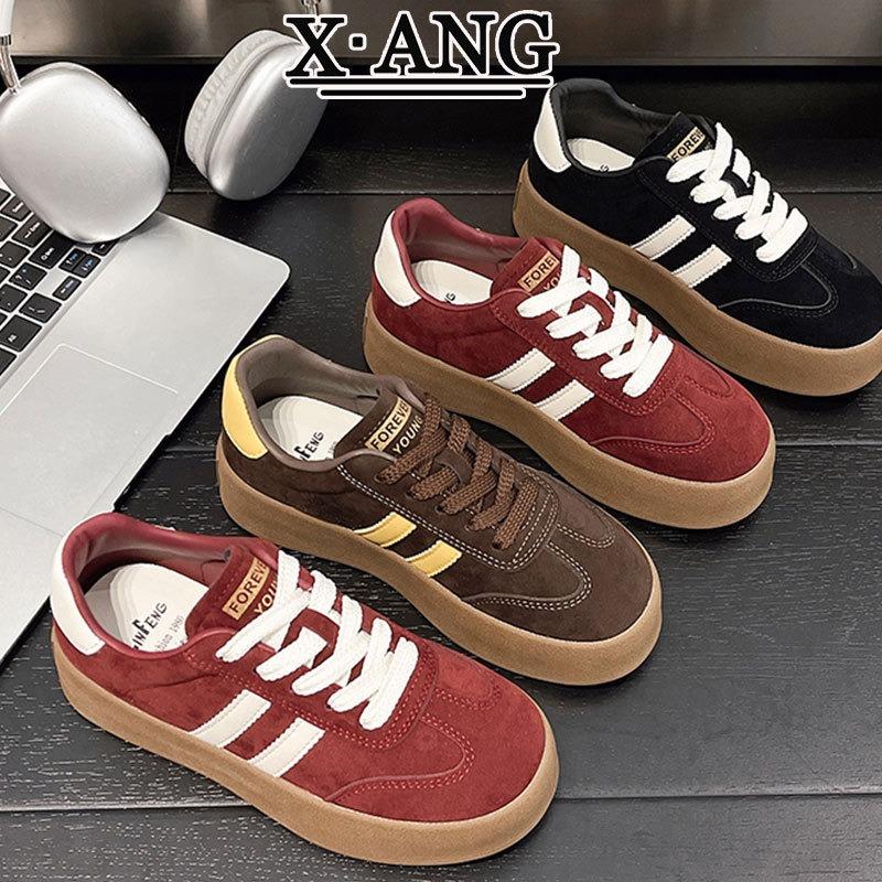 Leather red women's new autumn shoes women's thick baseplate shoes versatile casual sports shoes