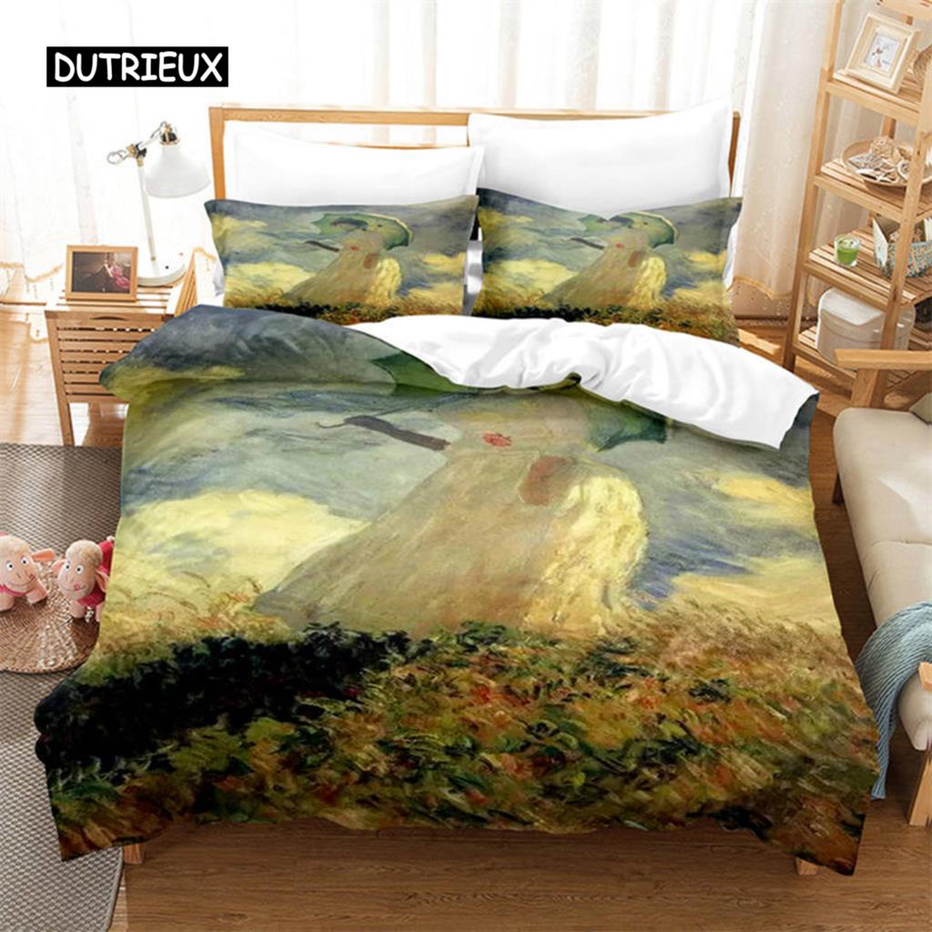 3D Artistic Bedding Set King Monet Van Gogh Style Sky Oil Painting Pattern Printed Duvet Cover With Pillowcases Hot Sale 2/3PCS