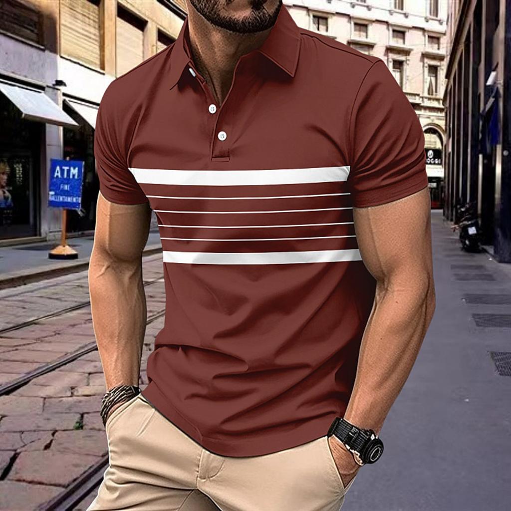 New Men's Casual POLO Shirt Summer Lapel Buttons Striped Casual Versatile T-shirt Tops
