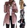 Damski płaszcz zimowy, gruby kaptur, rękawy, jednolity kolor, ciepły kardigan, plus