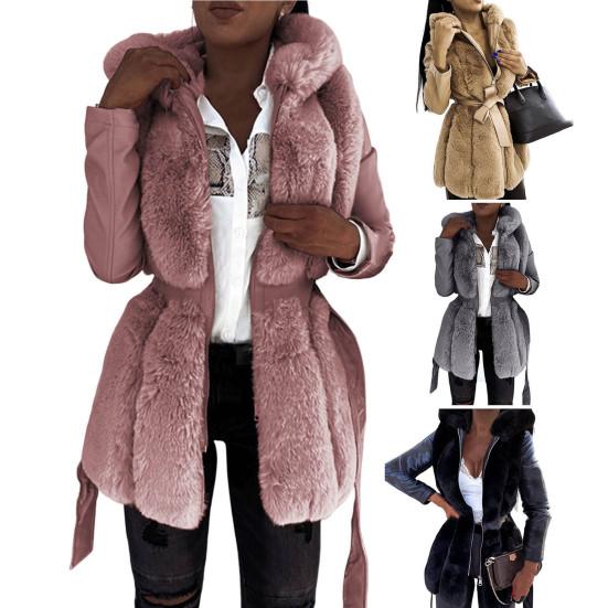 Damski płaszcz zimowy, gruby kaptur, rękawy, jednolity kolor, ciepły kardigan, plus