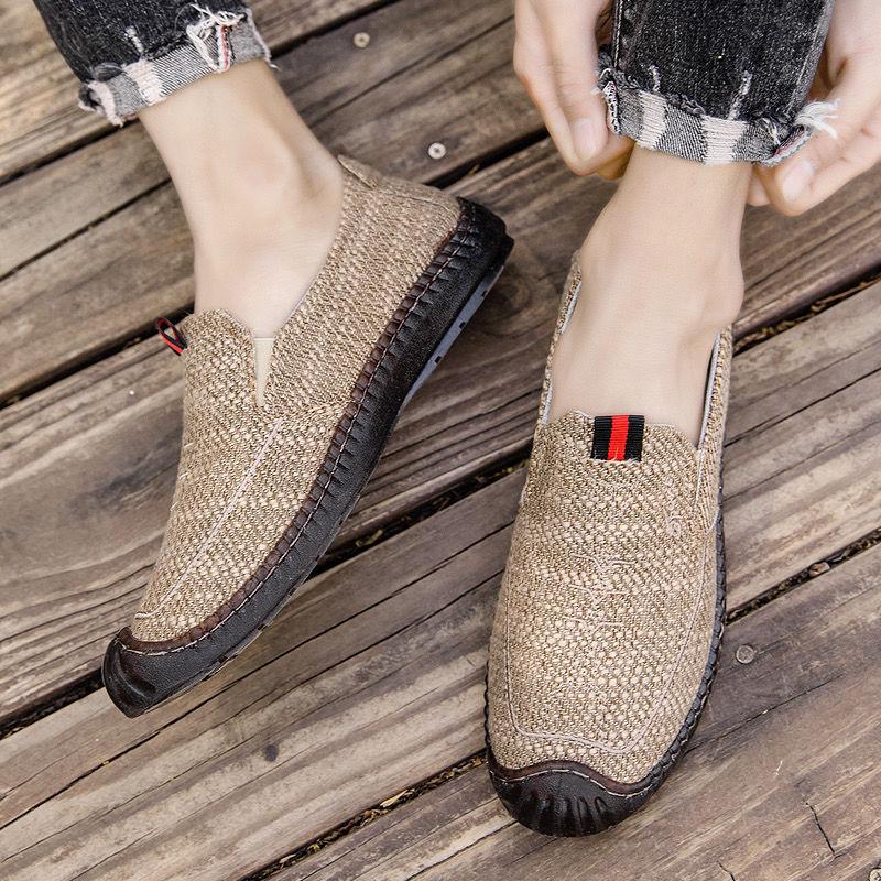 One-pedal men's shoes lazy Doudou shoes spring and summer fashionable breathable middle-aged and elderly men's flat shoes comfortable dad shoes