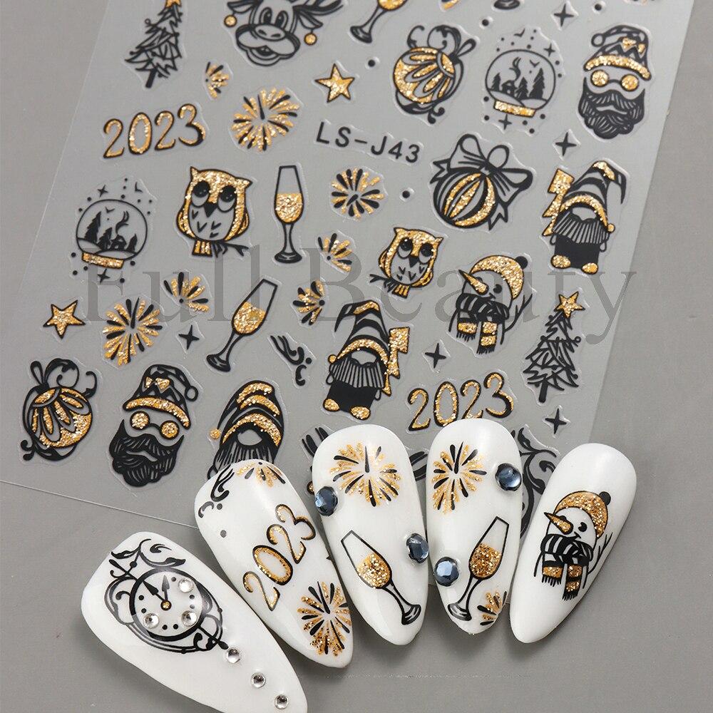 1PC Countdown Clock Design Champagne Baubles Shiny Glitter Sliders For 3D Nail Stickers Abstract  Fall Nail Decorations