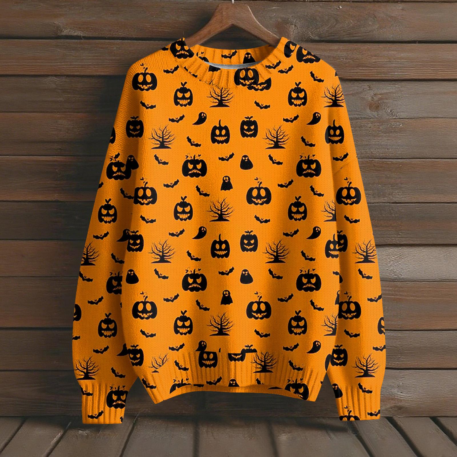 

Мужской пуловер с длинным рукавом, повседневный вязаный свитер оверсайз с принтом на Хэллоуин M