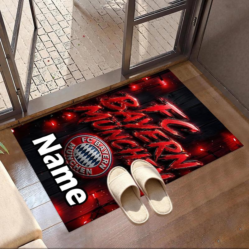 Custom Name Personalized FC Bayern Print Carpet, Versatile Home Decor Rug, for Playroom, Apartment, Balcony, Entryway, Hallway Gift