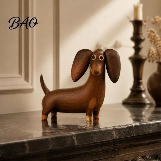Artigianato Semplice con Texture Legno, Statuetta Cane Bassotto Retrò, Statuina Cucciolo Carino, Ornamento Minimalista per Scrivania, Regali Unici per Inaugurazione Casa Decorativi