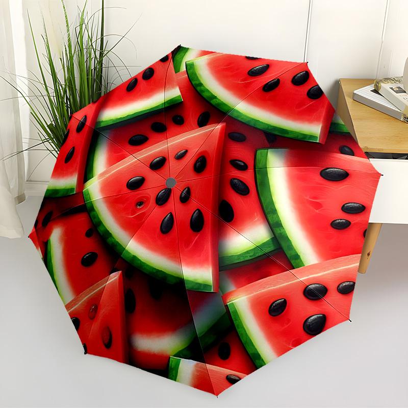 1pc Watermelon Slices Automatic Folding Umbrella, Heavy-Duty 8-Rib Construction, Perfect for Everyday yy251114103