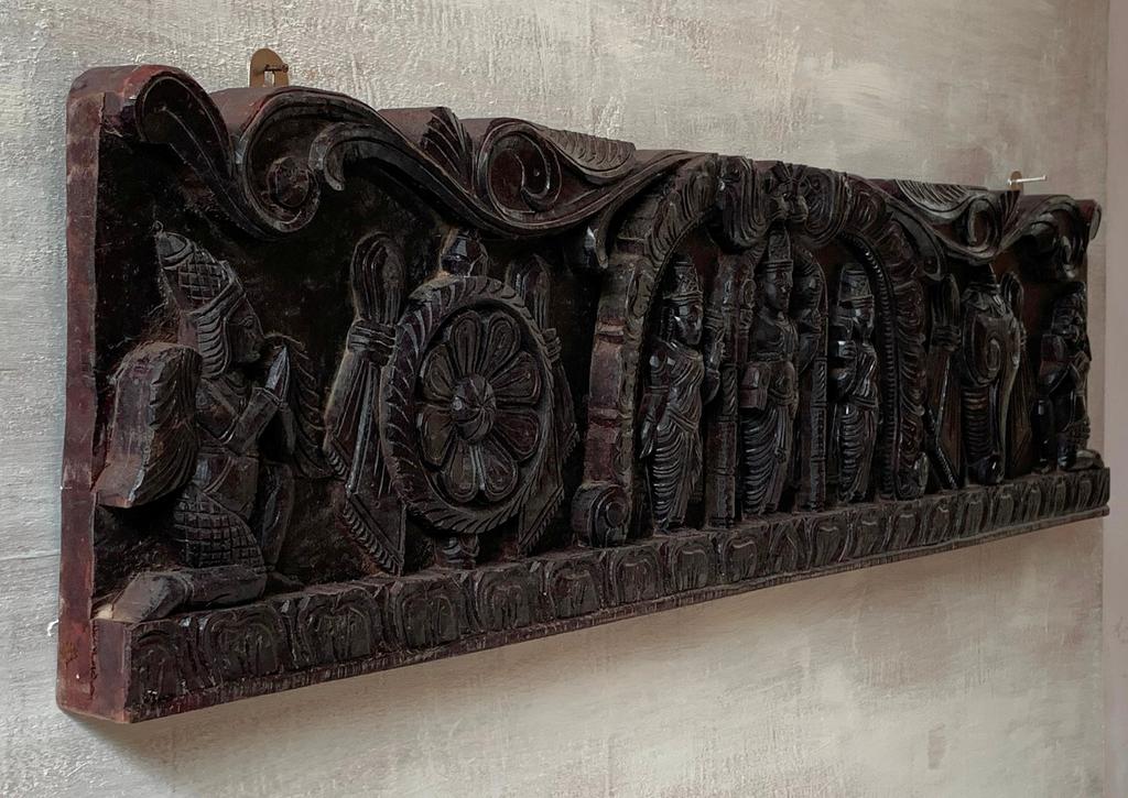 Hand Carved Wooden Tirupati Balaji Wall Panel: Hindu God Decor