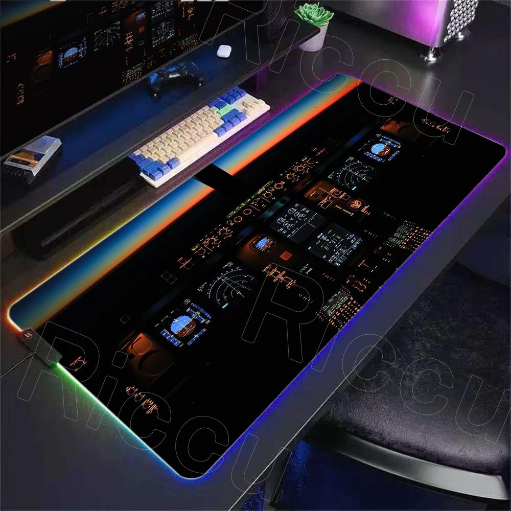 RGB Desk Mat Aviation Theme Mouse Pad Large Rubber Anti-slip Aircraft Dashboard Mousepad Office and Gamr Keyboard Mats Decor Mat