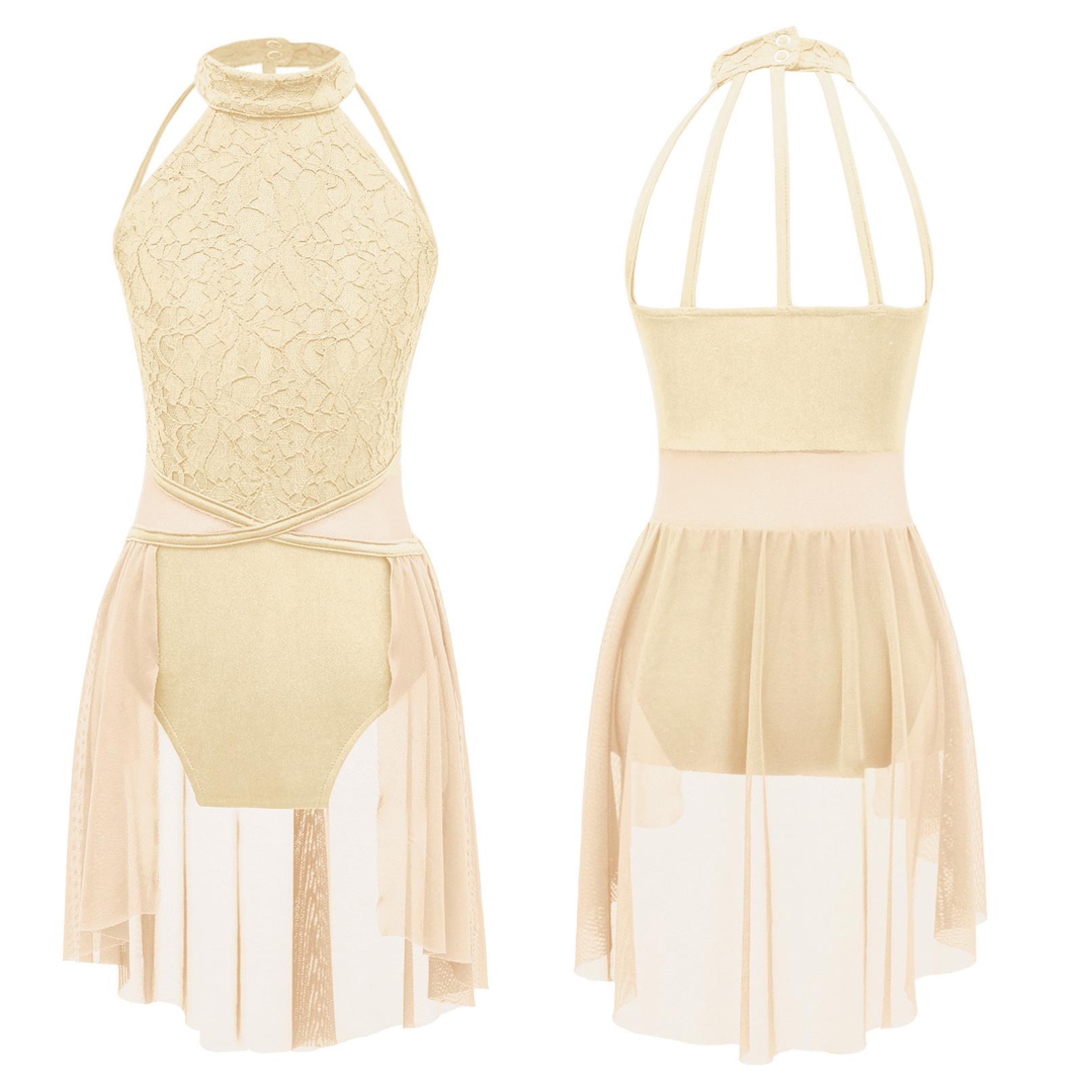 HULIJA Kinderen Meisjes Pailletten Ballet Dans Jurk Lyrische Danskleding Ballroom Gymnastiek Hemdje Modern eigentijds Kostuum 7-8 Years champagne