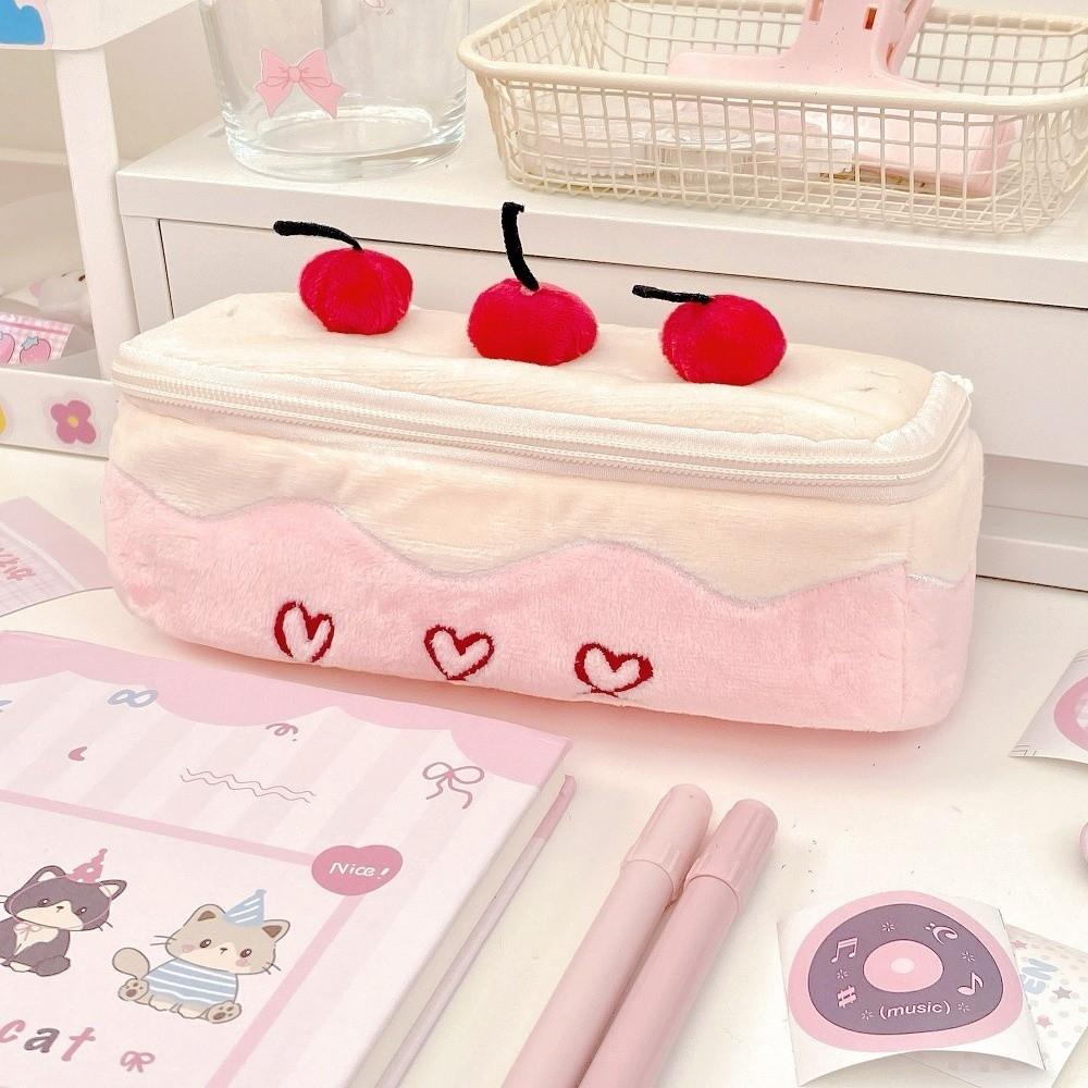 

Plush Pencil Case Large Capacity Pencil Pouch Kawaii Stationery Organizer Bag School Office рожевий/білий
