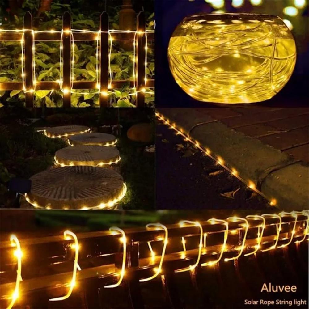 1pc Solar LED String Light 100/200/300 LED Tube Rope String Lights With 8 Modes Outdoor Waterproof For Home Garden Walkway Dceor