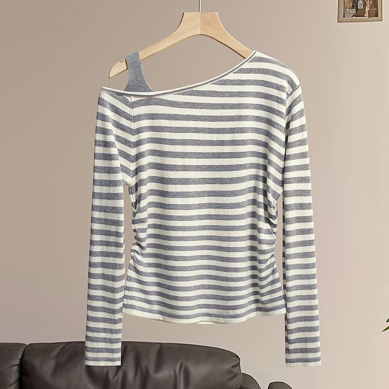 She Chi Women's Striped Wool Blend Off-Shoulder Knit Top