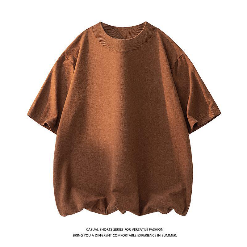 Men's Summer Wool Blend Half-High Collar Knit Short-Sleeve Sweater