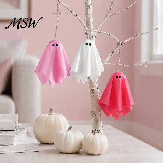 Elegant Ghost Silhouette Decor Halloween Hanging Decor, Pastel Pink White Soft Girly Room Fabric Ornaments, Cute Spooky Party Home Sweet Atmosphere
